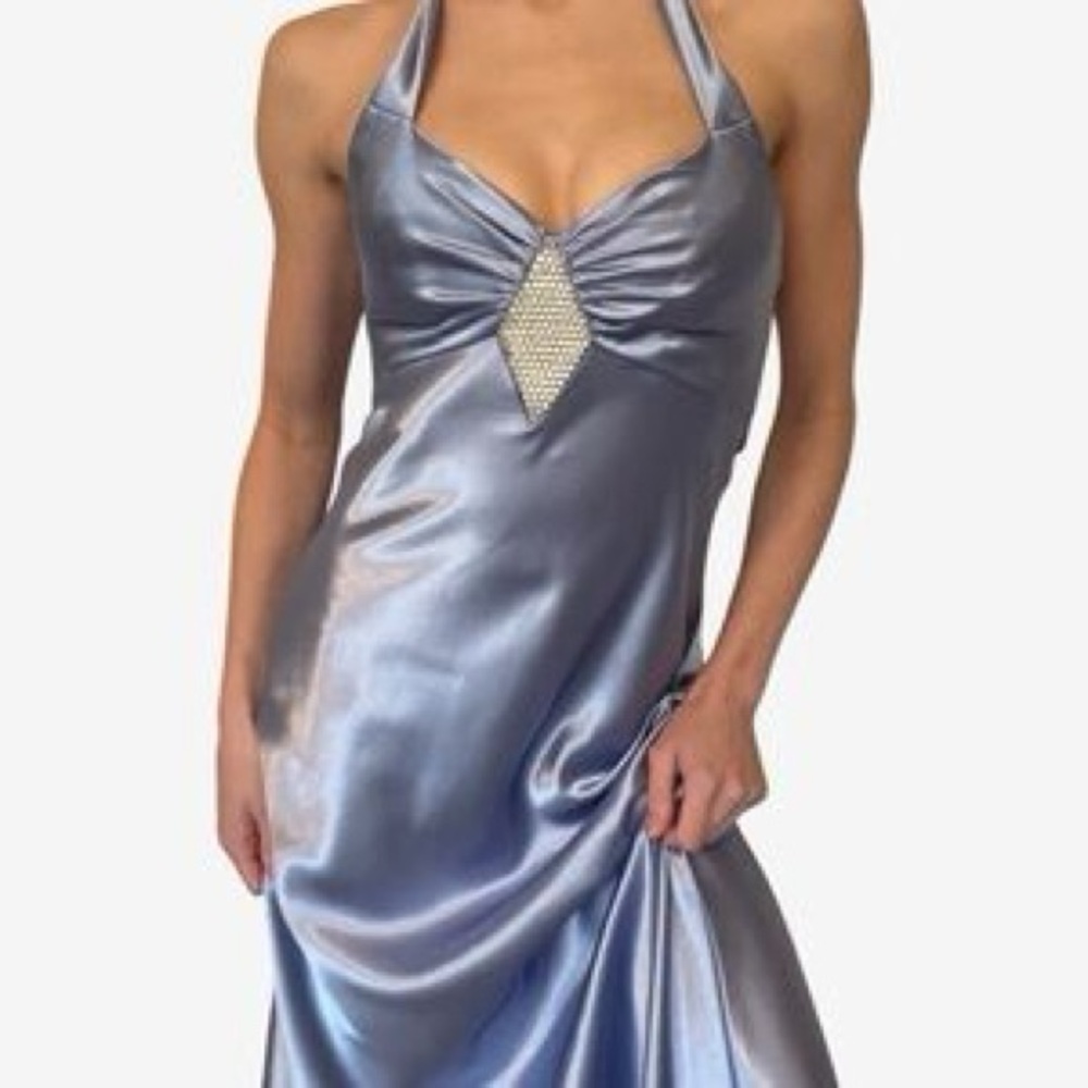 NWT Vintage Jessica McClintock for Gunne Sax Dress Light Blue Satin Halter Sz 6